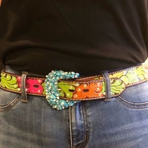 CRYSTAL EMBELLISHED BELT FAUX TURQ BUCKLE